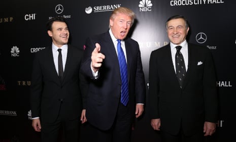 Emin Agalarov, Donald Trump and Aras Agalarov attend the red carpet at Miss Universe in Moscow, in November 2013.