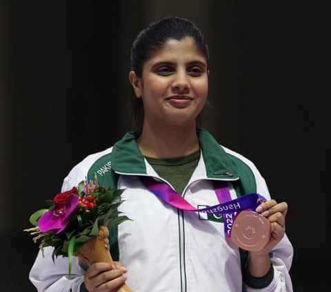 Kishmala Talat Now Second-Best Shooter in Latest Asian Shooter Ranking 1 Kishmala Talat of Pakistan getting her bronze medal for the women’s 10m air rifle at the 19th Asian Games in Hangzhou, China.