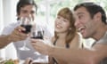 VARIOUS<br>Mandatory Credit: Photo by OJO Images / Rex Features ( 832793a ) MODEL RELEASED Three people toasting red wine at dinner table and smiling