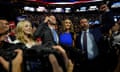 Tiffany Trump, Eric Trump, Lara Trump and Donald Trump Jr., react as they watch the roll call of states during the Republican National Convention Monday, July 15, 2024, in Milwaukee. (AP Photo/Julia Nikhinson)