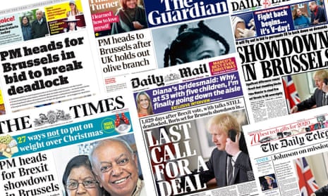 The front pages of the UK papers on Tuesday as Brexit negotiations appear to falter days before the deadline for leaving.