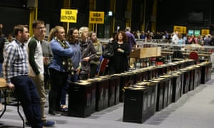 Workers wait to start counting votes at Dublin’s RDS in the referendum on the 8th amendment of the Irish constitution.