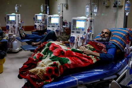 Palestinian patients with kidney failure undergo dialysis treatment at al-Aqsa hospital, in Deir al-Balah, Gaza.
