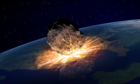 Artwork of an asteroid hitting earth.