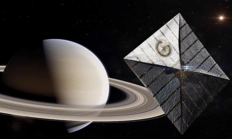 An artist’s impression of a solar sail flying to Jupiter