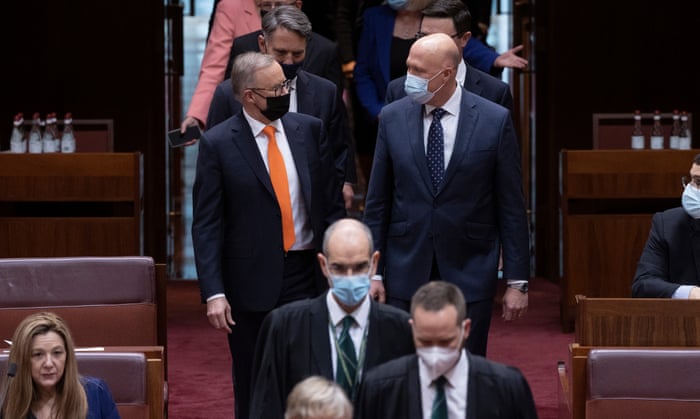 The Prime Minister Anthony Albanese and leader of the Opposition Peter Dutton arrive