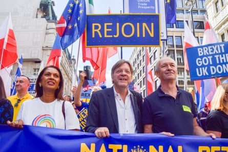 Miller at a march to rejoin the EU in 2023 with European parliament Brexit coordinator Guy Verhofstadt, centre, and former MEP Richard Corbett.