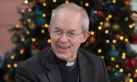 The Archbishop of Canterbury with Christmas tree in the background
