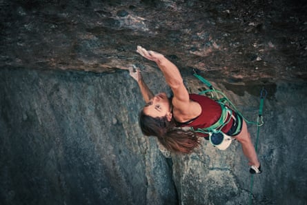 Climber on overhanging rock