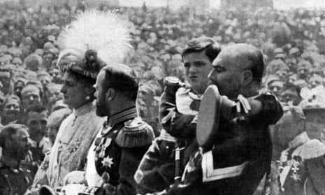 The last tsar of Russia, Nicholas II, with his wife, Alexandra, and their son, Alexei, in 1913.