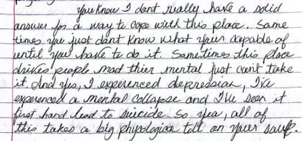 A handwritten letter describing prison conditions