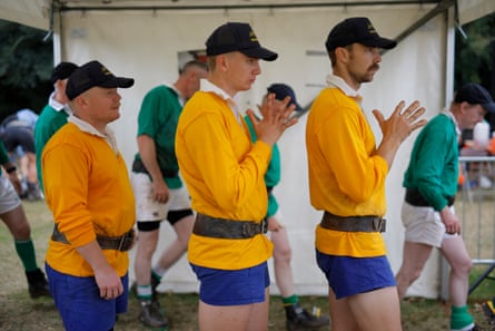 The Swedish team in the senior men’s 680kg competition wait to be called for their match against Ireland.