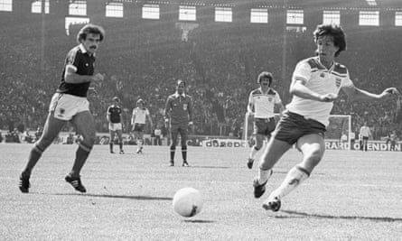 Paul Mariner, right, playing for England against Scotland in 1980