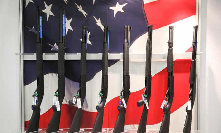 Guns on display during an annual NRA convention in Texas
