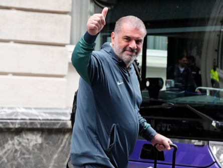 Ange Postecoglou leaves the team hotel in Bilbao on Thursday.