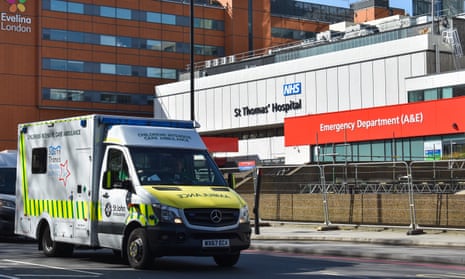 St Thomas' Hospital with an ambulance outside A&E dept
