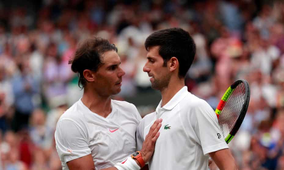 Rafael Nadal and Novak Djokovic, pictured after their semi-final at this year’s Wimbledon, have signed up to play an exhibition in Jeddah on 22 December.