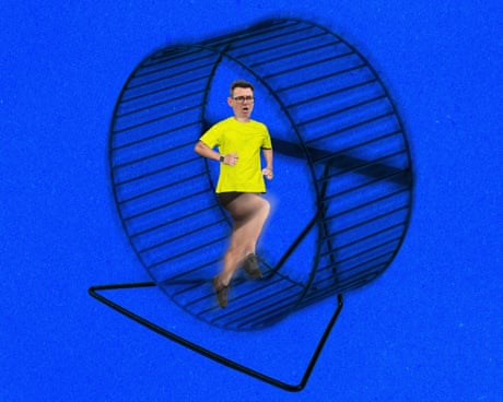 Illustration of Andy Burnham running on a hamster wheel