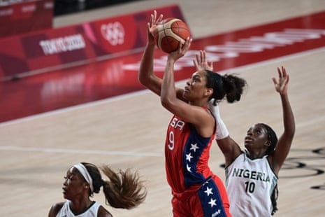 A’ja Wilson shoots the ball in the women’s preliminary round group match against Nigeria