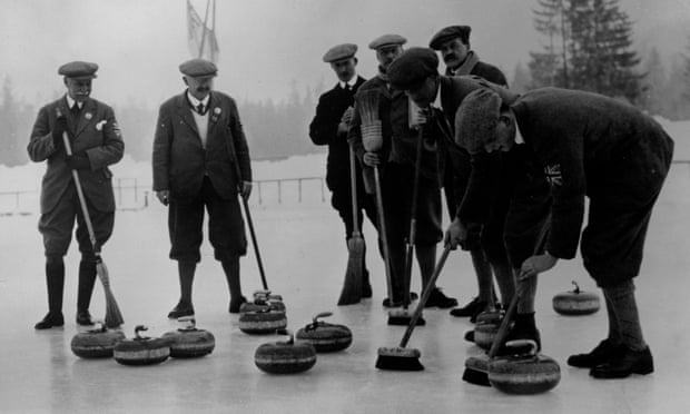 The British curling team during the Winter Olympics at Chamonix in 1924.