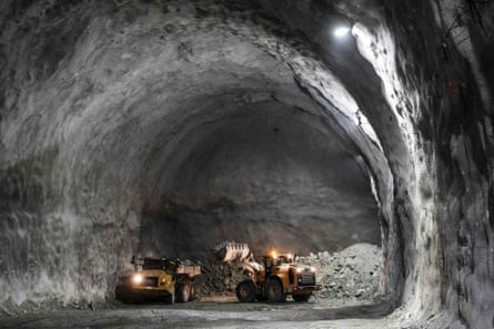 The construction site for a high-speed line between Lyon and Turin, in Avrieux, France in 2023