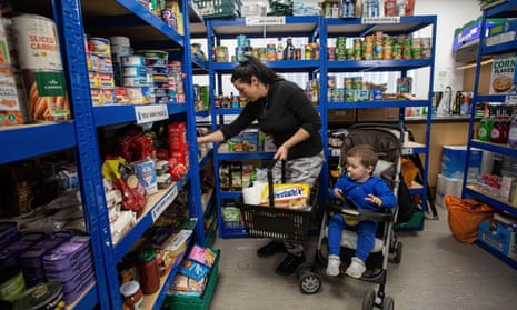 A mother and her son in a food bank in the north of England