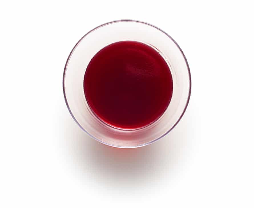 Felicity Cloake’s trifle 02. Make the jelly. Bowl of red liquid stage.