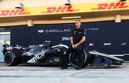 Graeme Lowdon, the Cadillac team principal, poses in the pitlane during the first day of F1 testing