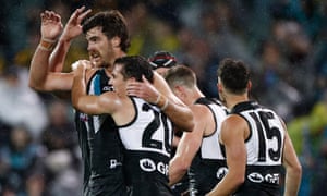 Port Adelaide celebrate Scott Lycett’s goal