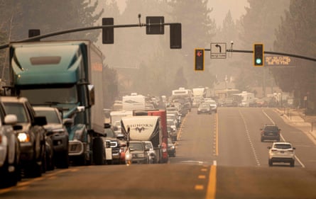 Residents are stuck in gridlock while attempting to evacuate as the Caldor fire approaches in South Lake Tahoe on Monday.