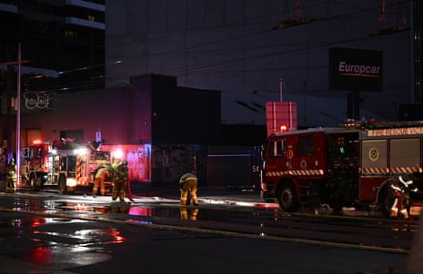 Firefighters at the scene of a factory fire on Clarendon Street in Southbank, Melbourne