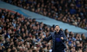 Chelsea manager Frank Lampard celebrates their first goal scored by N’Golo Kante.