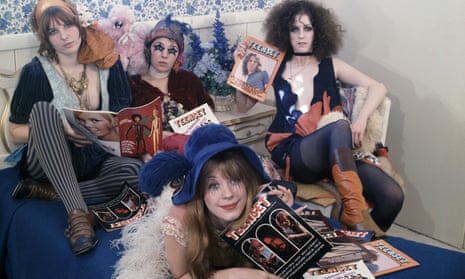 Pamela Des Barres (front) with her band the GTOs in 1969, posing for Teenset magazine.