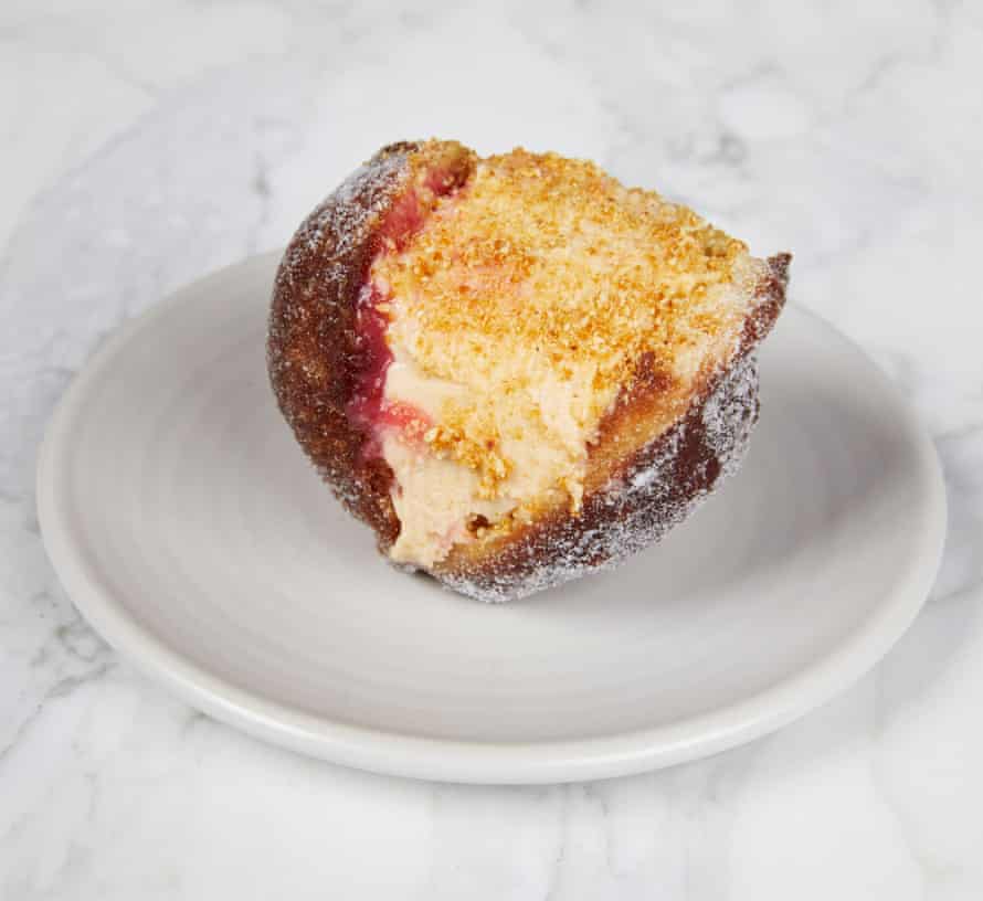 The rhubarb and miso doughnut sandwich with sesame dust, The Light Bar, E1.