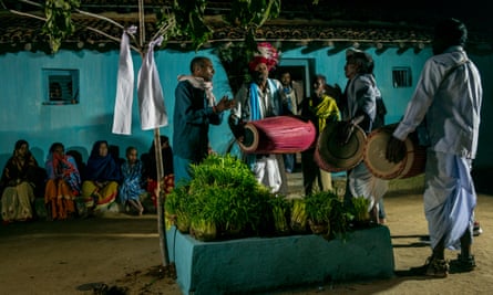 People dancing at the Karam festival in Daandgaon village