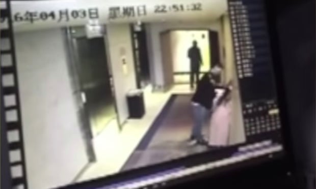 The attack was caught on a hotel security camera.