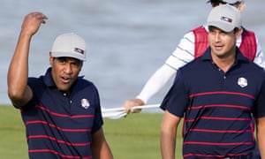 Tony Finau reacts after making a putt on the 13th hole.