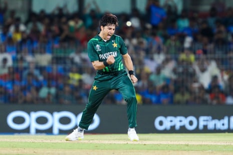 Mohammad Wasim celebrates the wicket of South Africa captain Temba Bavuma.