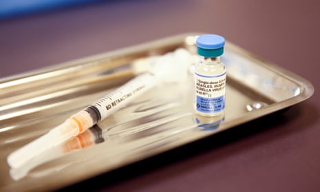 A vial of the measles, mumps, and rubella (MMR) vaccine.
