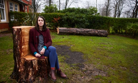 Jenny Bennion in her garden at home in Hutton, Lancashire, with the stump of an old Scots pine