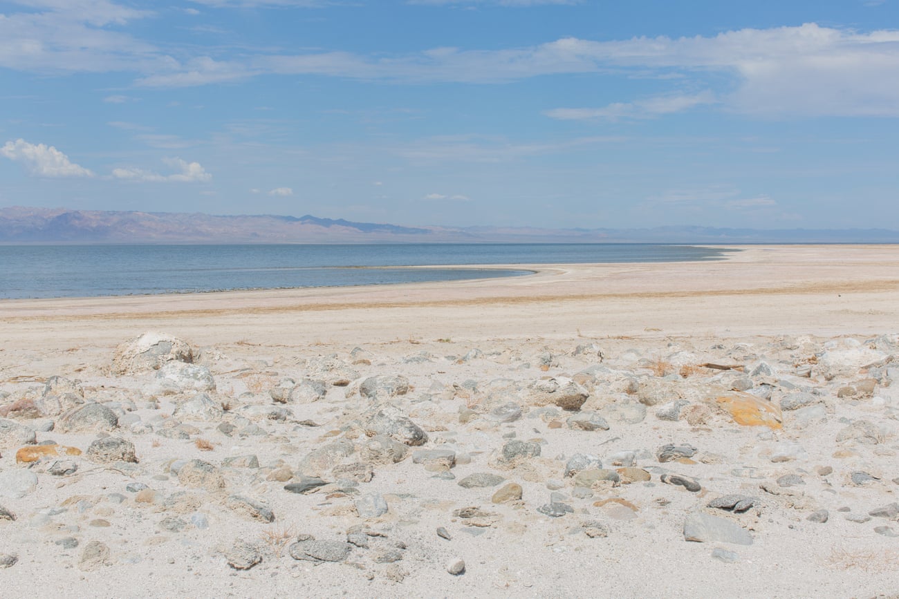 The view from the original shoreline of the Salton Sea in Salton City, California. 
