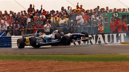 Damon Hill and Michael Schumacher have a coming together at Silverstone in 1995