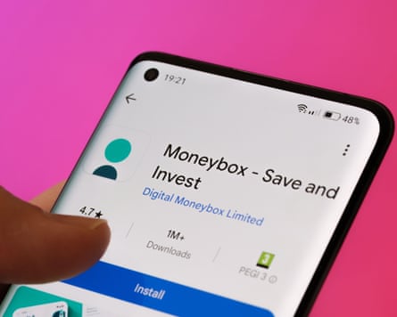 A phone screen showing Moneybox save and invest app