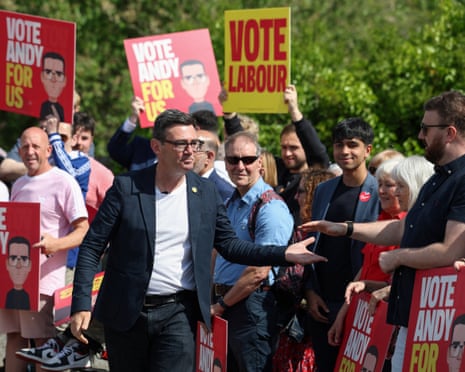 Andy Burnham at the launch of his Makerfield byelection campaign in Ashton-in-Makerfield on 22 May 2026.