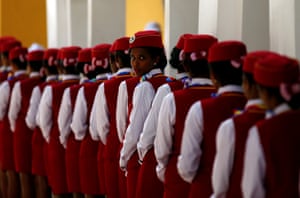 Train stewards during the ceremony.