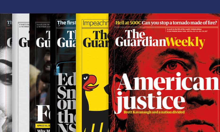 front pages of Guardian Weekly magazines.