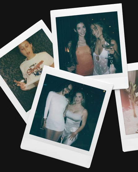 women attending a dinner pose in a series of Polaroids