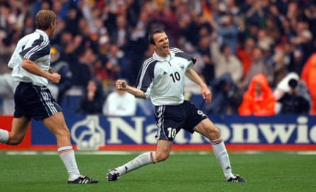 Dietmar Hamann reacts after scoring for Germany