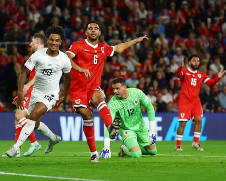 Norway's Oscar Bobb celebrates scoring their first goal against Wales.