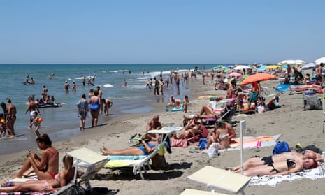Beachgoers enjoy hot weather at the Lido di Castel Porziano in Rome